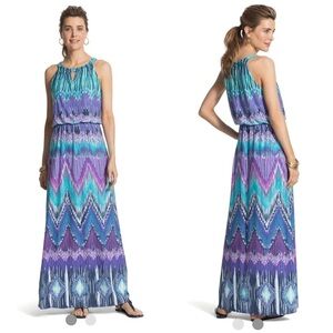 Chico’s Jill Ikat Maxi Dress Empire Waist Sleeveless Maxi Dress Size 2(L)